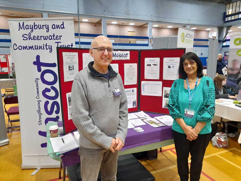 Eddy and Jasmine representing Mascot at a 'Working Together For Woking' event.